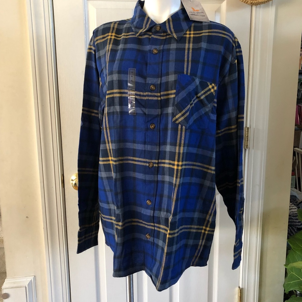 FIELD & STREAM blue flannel w/ yellow plaid Men XL - Picture 3 of 5